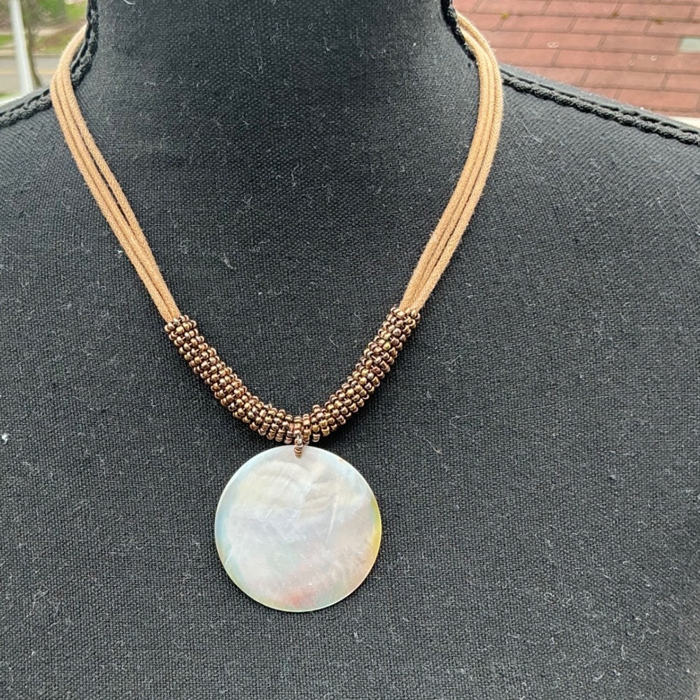 Abalone Style Pendant Multi Strand Adjustable Necklace Boho Festival Jewelry